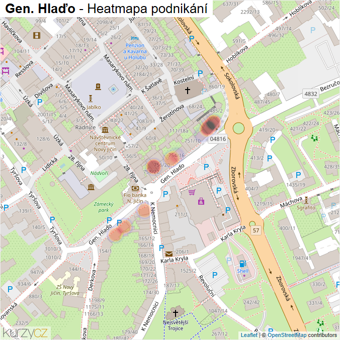 Mapa Gen. Hlaďo - Firmy v ulici.