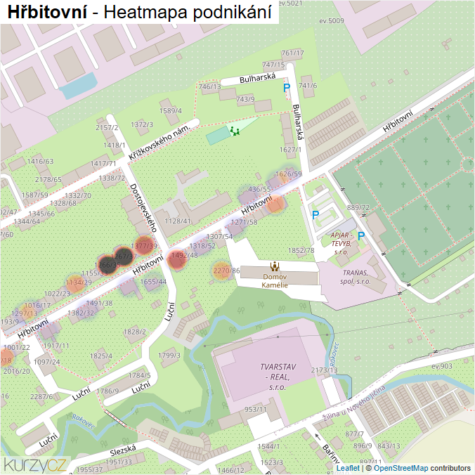 Mapa Hřbitovní - Firmy v ulici.