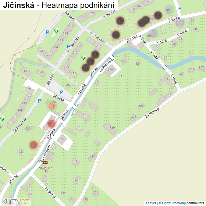 Mapa Jičínská - Firmy v ulici.