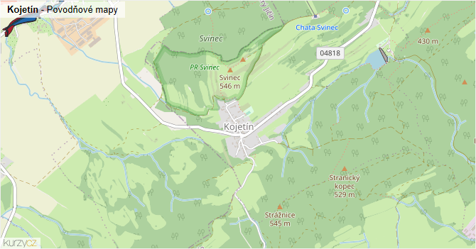 Kojetín - záplavové mapy stoleté vody