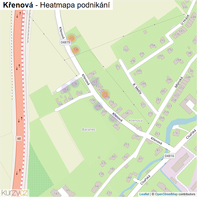 Mapa Křenová - Firmy v ulici.