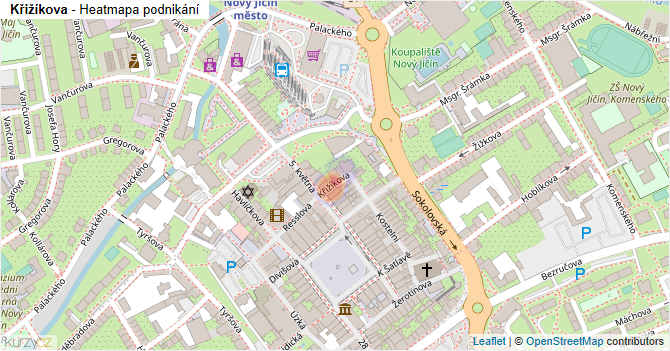 Křižíkova - mapa podnikání