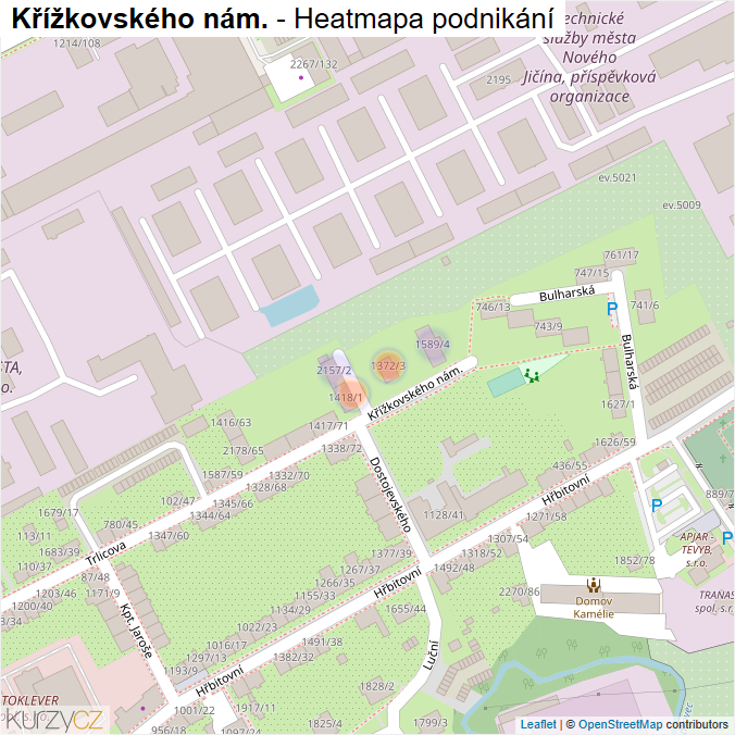 Mapa Křížkovského nám. - Firmy v ulici.
