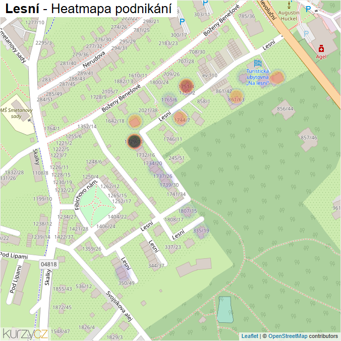 Mapa Lesní - Firmy v ulici.