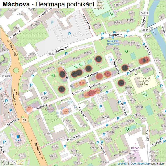 Mapa Máchova - Firmy v ulici.