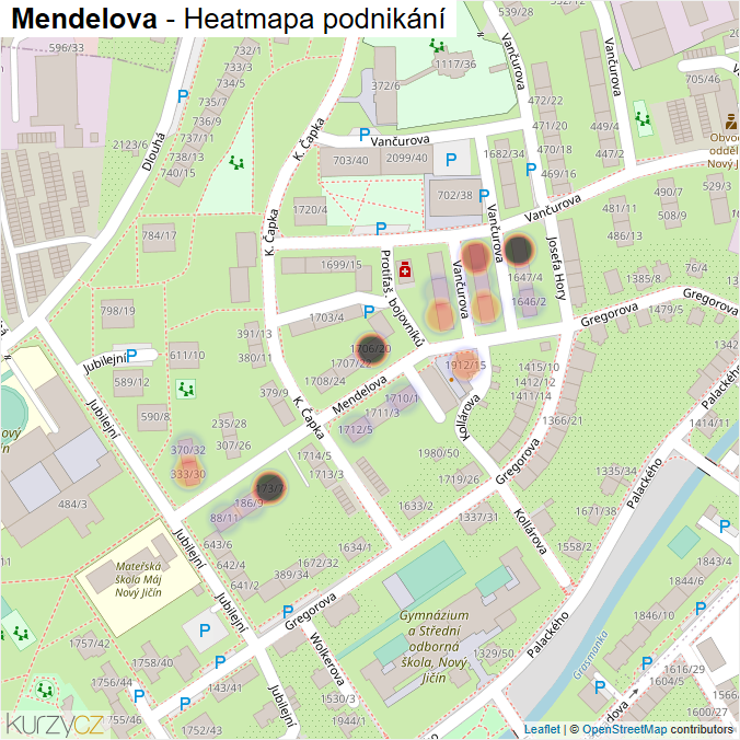 Mapa Mendelova - Firmy v ulici.