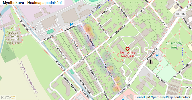 Myslbekova - mapa podnikání