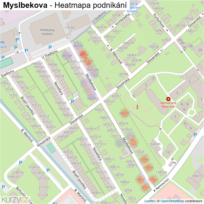 Mapa Myslbekova - Firmy v ulici.