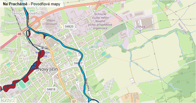 Na Prachárně - záplavové mapy stoleté vody