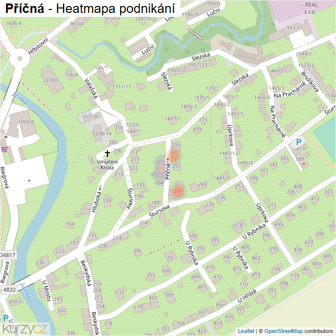 Mapa Příčná - Firmy v ulici.