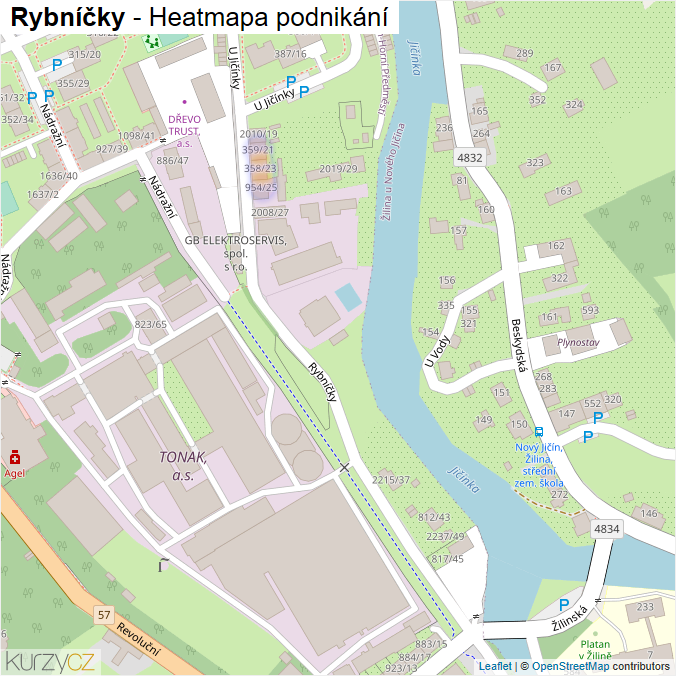 Mapa Rybníčky - Firmy v ulici.