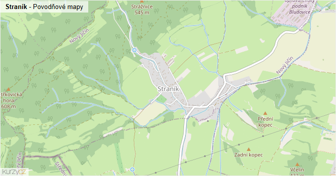 Straník - záplavové mapy stoleté vody