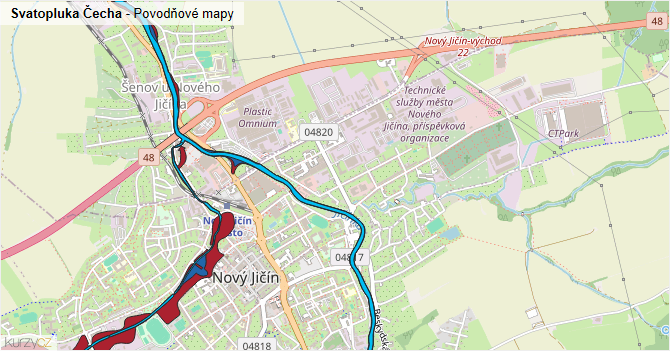 Svatopluka Čecha - záplavové mapy stoleté vody