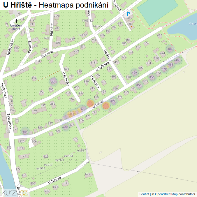Mapa U Hřiště - Firmy v ulici.