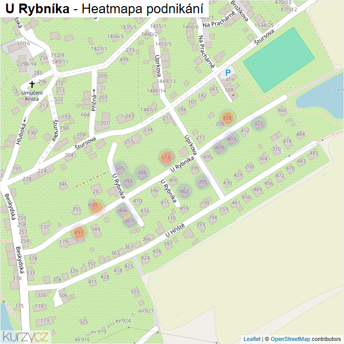 Mapa U Rybníka - Firmy v ulici.