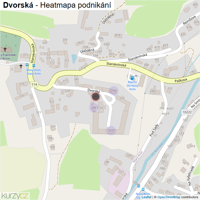 Mapa Dvorská - Firmy v ulici.