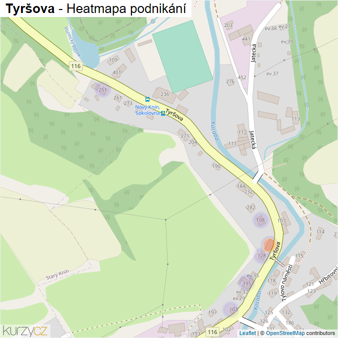 Mapa Tyršova - Firmy v ulici.
