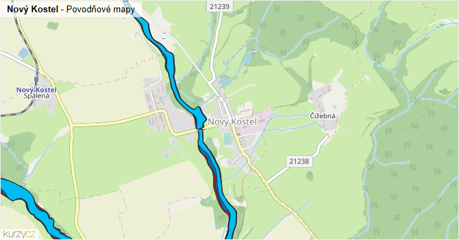Nový Kostel - záplavové mapy stoleté vody