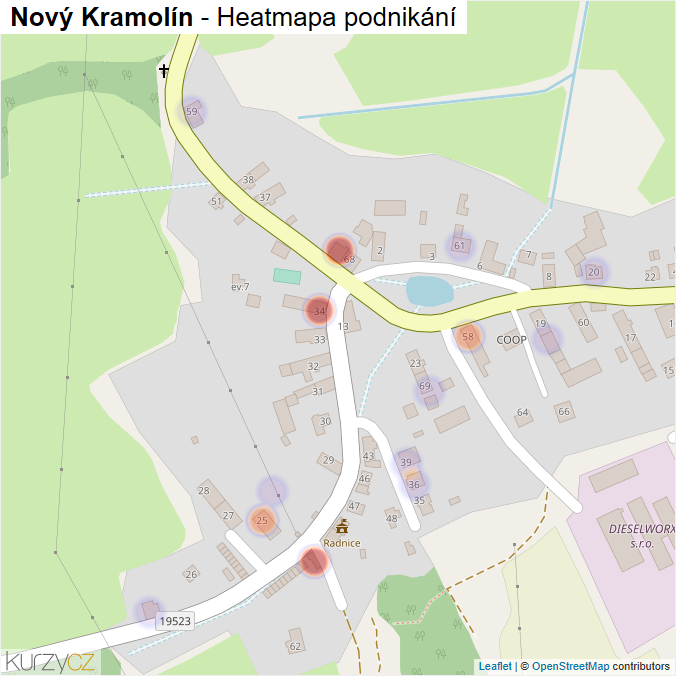 Mapa Nový Kramolín - Firmy v části obce.