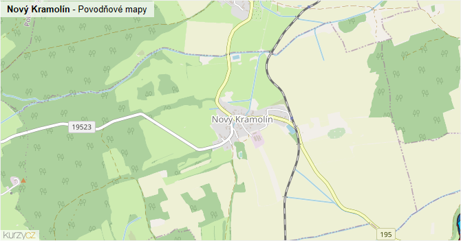 Nový Kramolín - záplavové mapy stoleté vody