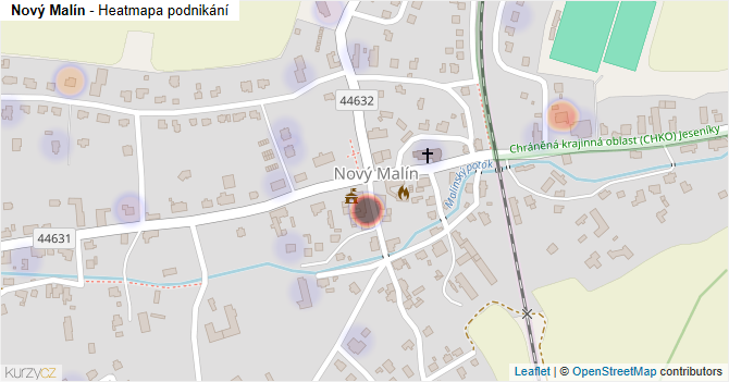 Nový Malín - mapa podnikání