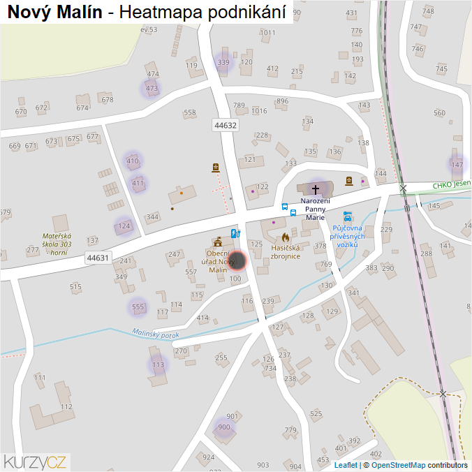 Mapa Nový Malín - Firmy v části obce.