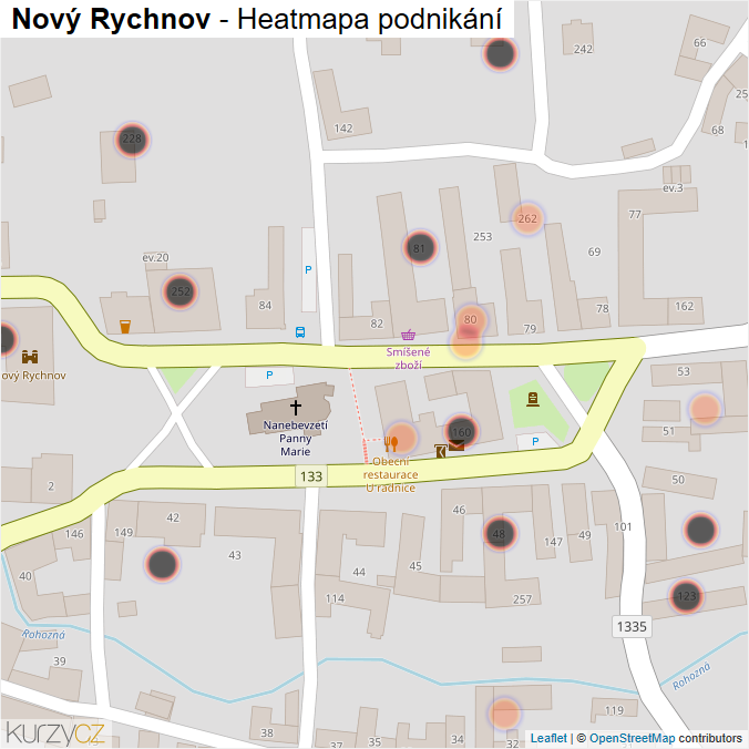 Mapa Nový Rychnov - Firmy v obci.