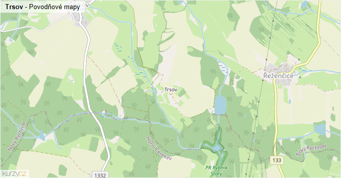 Trsov - záplavové mapy stoleté vody