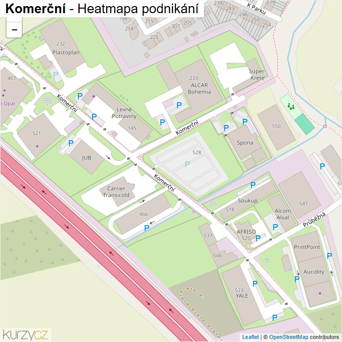Mapa Komerční - Firmy v ulici.