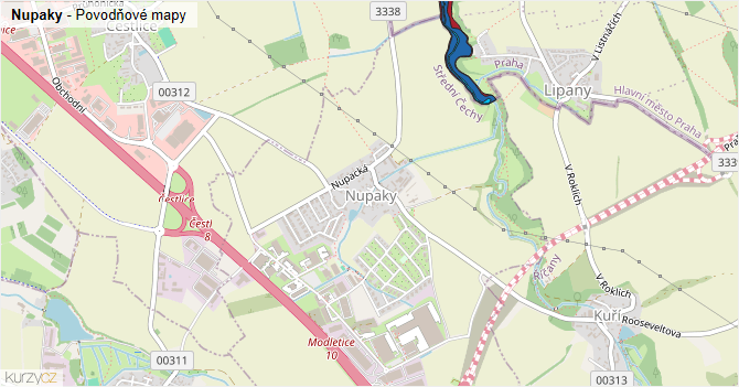 Nupaky - záplavové mapy stoleté vody