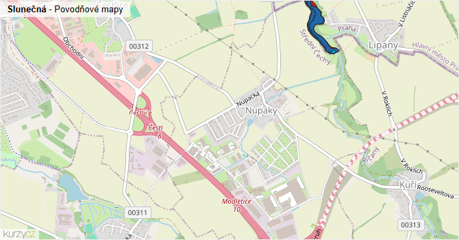 Slunečná - záplavové mapy stoleté vody