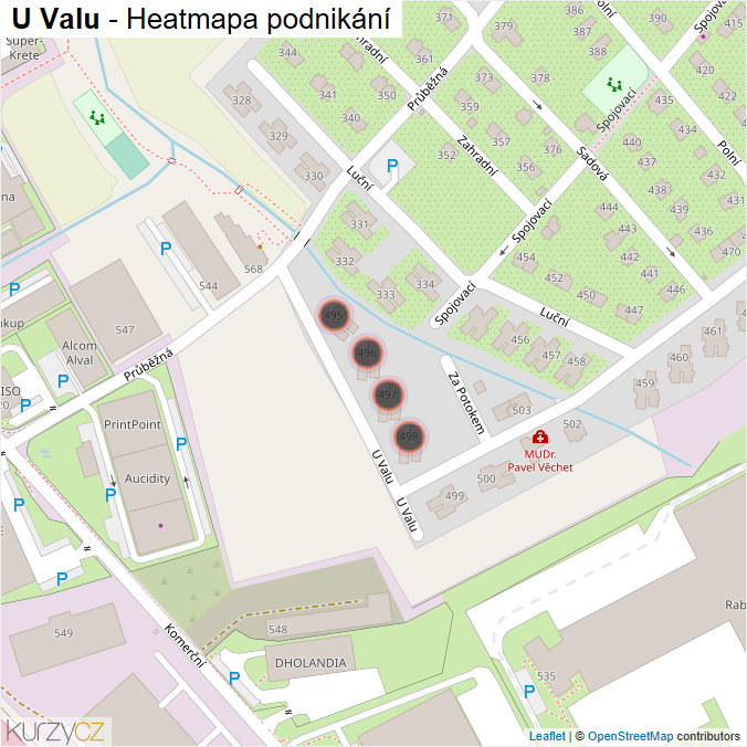 Mapa U Valu - Firmy v ulici.