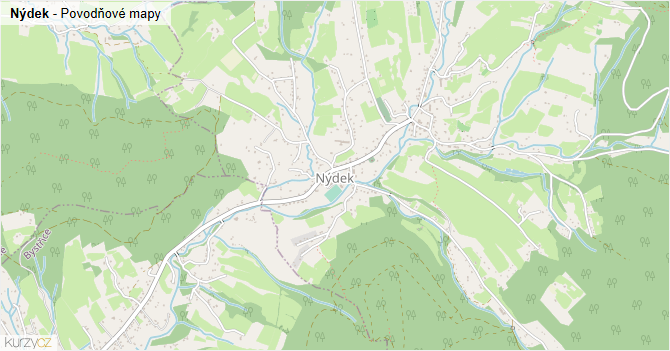 Nýdek - záplavové mapy stoleté vody