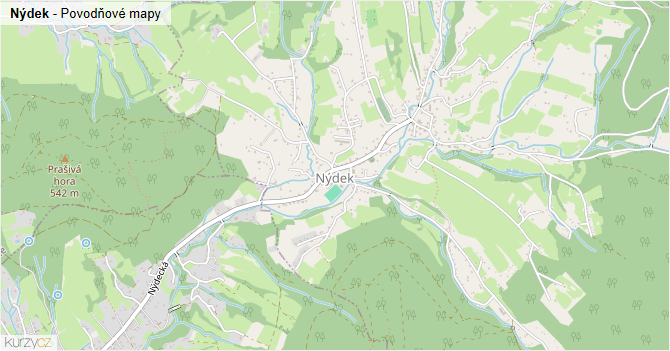 Nýdek - záplavové mapy stoleté vody