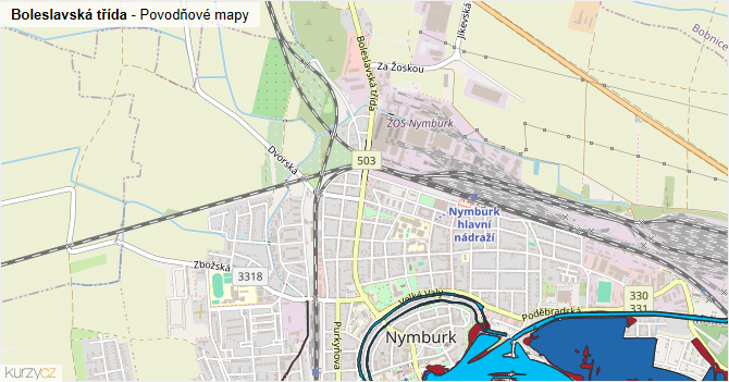 Boleslavská třída - záplavové mapy stoleté vody