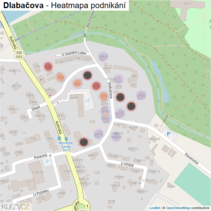Mapa Dlabačova - Firmy v ulici.