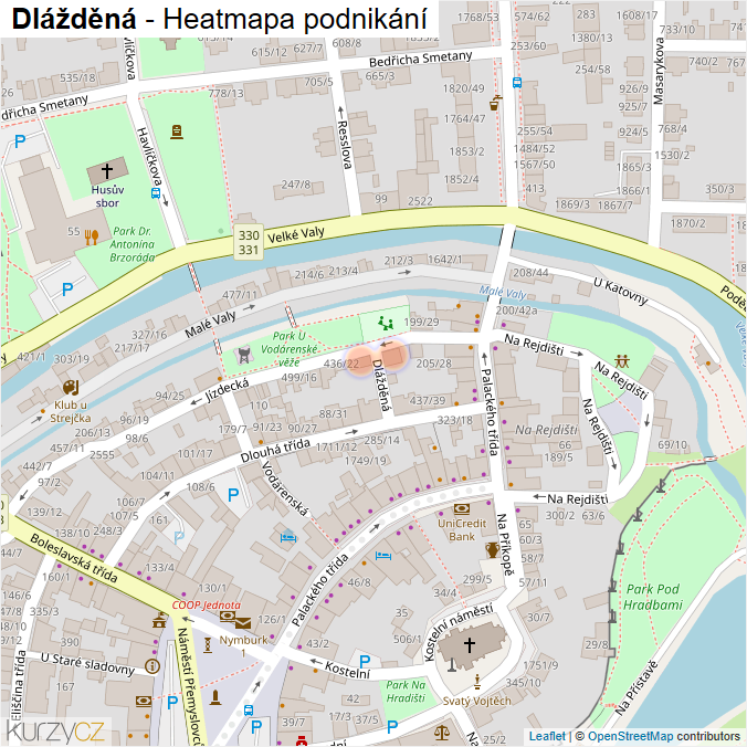 Mapa Dlážděná - Firmy v ulici.