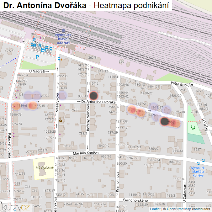 Mapa Dr. Antonína Dvořáka - Firmy v ulici.