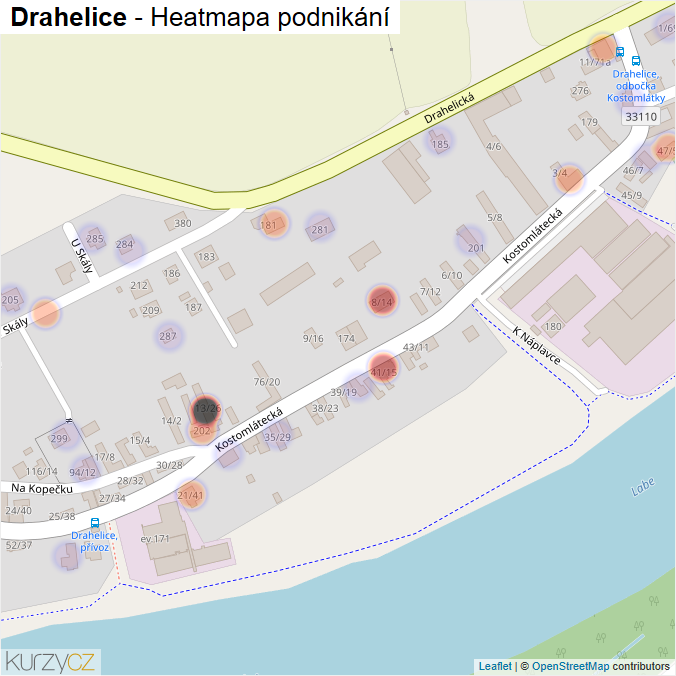 Mapa Drahelice - Firmy v části obce.