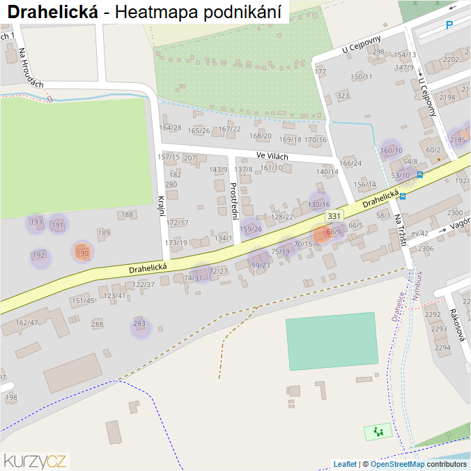 Mapa Drahelická - Firmy v ulici.