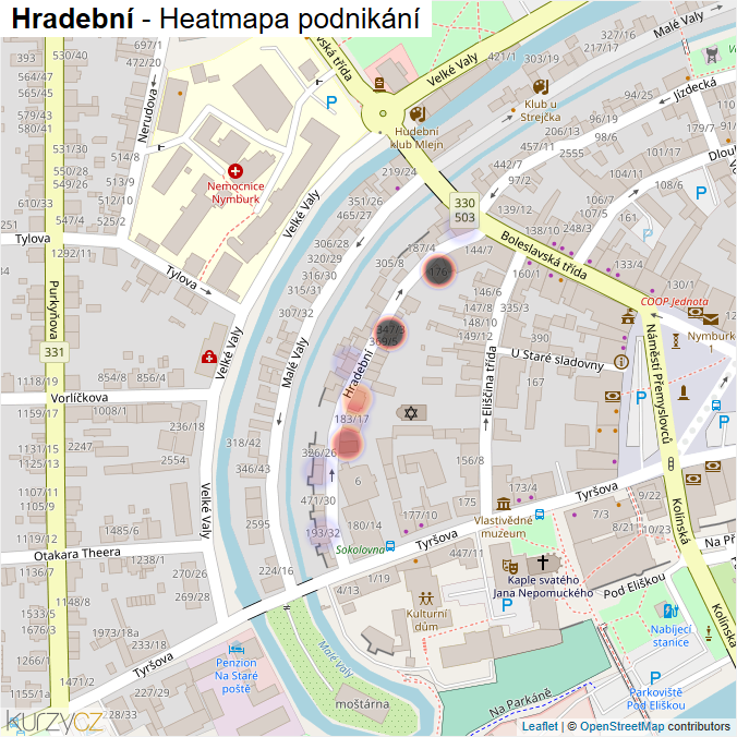 Mapa Hradební - Firmy v ulici.