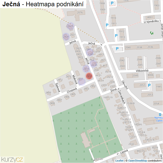 Mapa Ječná - Firmy v ulici.