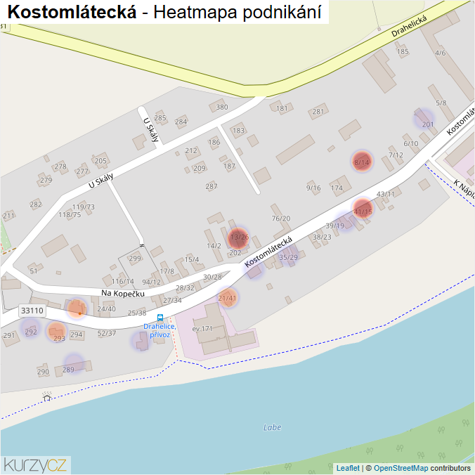 Mapa Kostomlátecká - Firmy v ulici.
