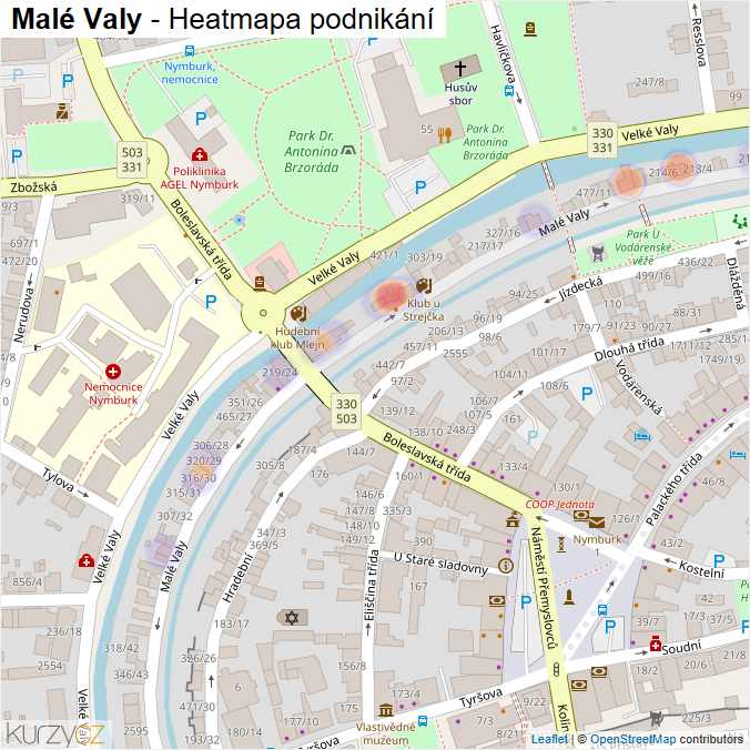 Mapa Malé Valy - Firmy v ulici.