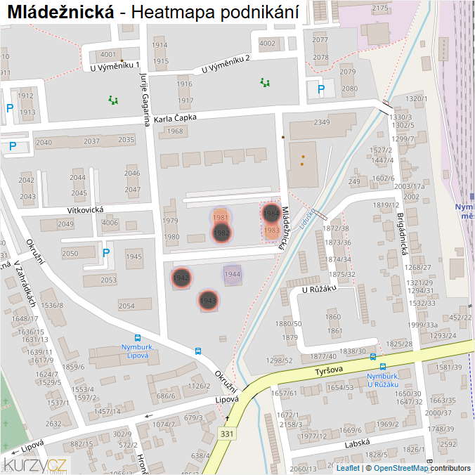 Mapa Mládežnická - Firmy v ulici.