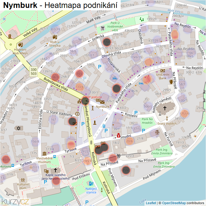 Mapa Nymburk - Firmy v části obce.