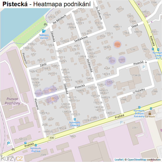 Mapa Pístecká - Firmy v ulici.