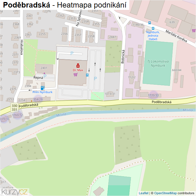 Mapa Poděbradská - Firmy v ulici.