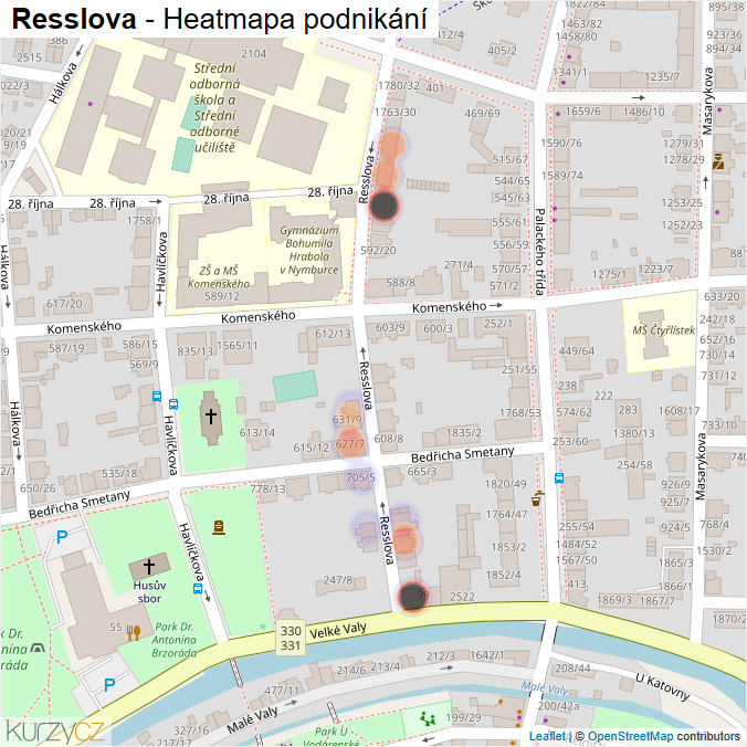 Mapa Resslova - Firmy v ulici.