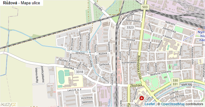 Růžová - mapa ulice